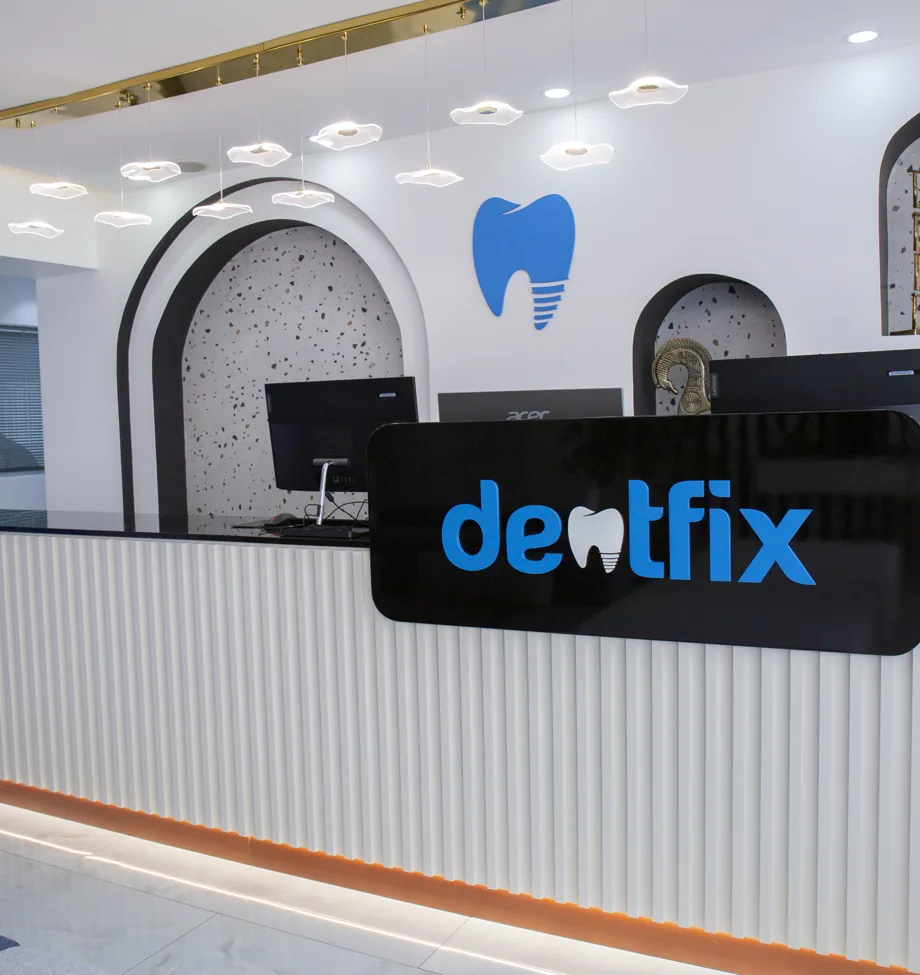Dentfix Clinic Istanbul — modern reception with the Dentfix brand